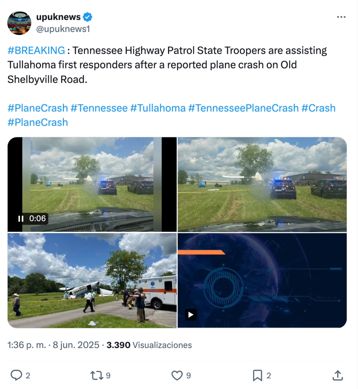 Avioneta se estrella Tennessee, Avioneta se estrella, Tennessee, Coffe, QuéOnnda