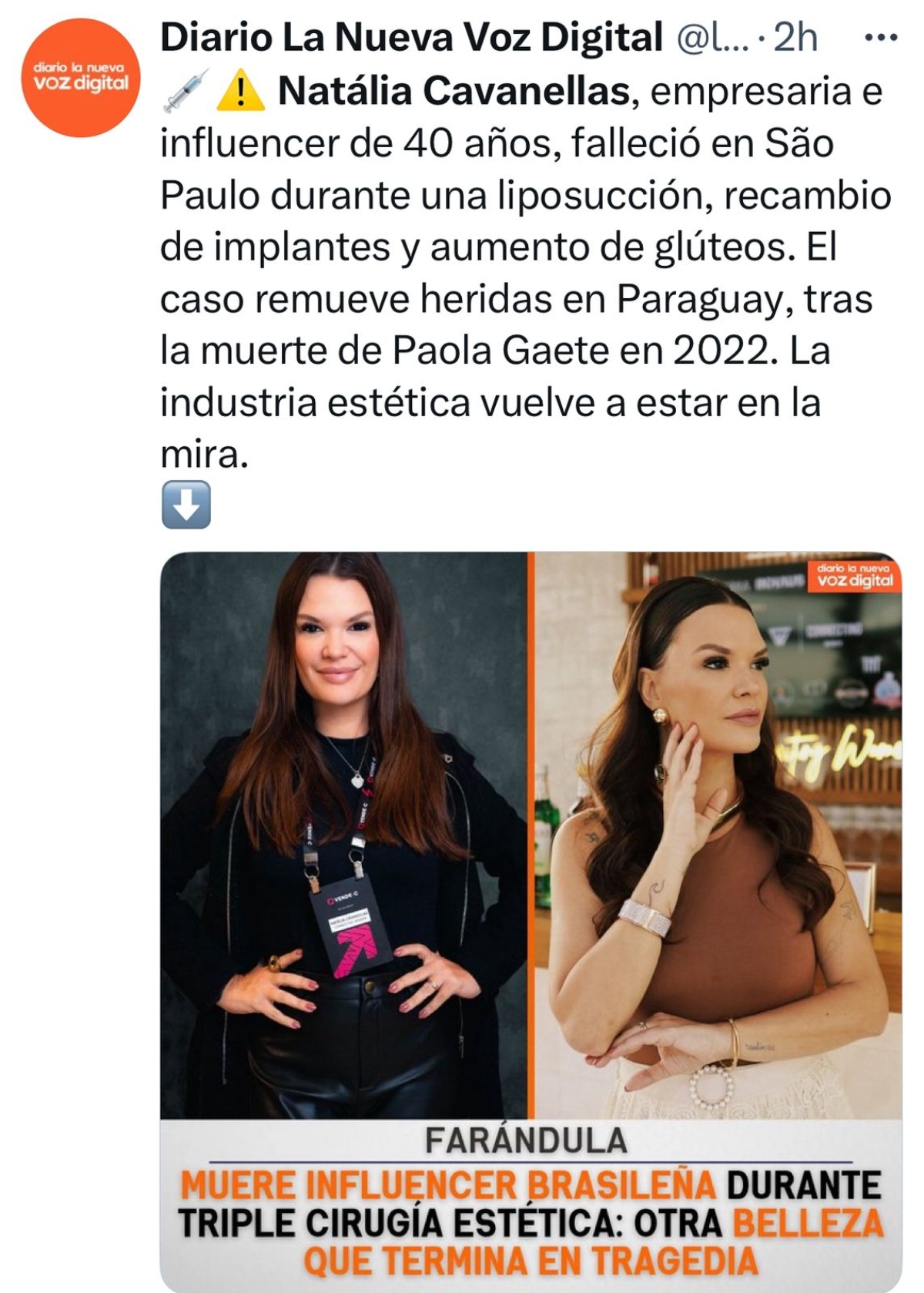 Natalia Cavanellas, redes sociales, cirugía