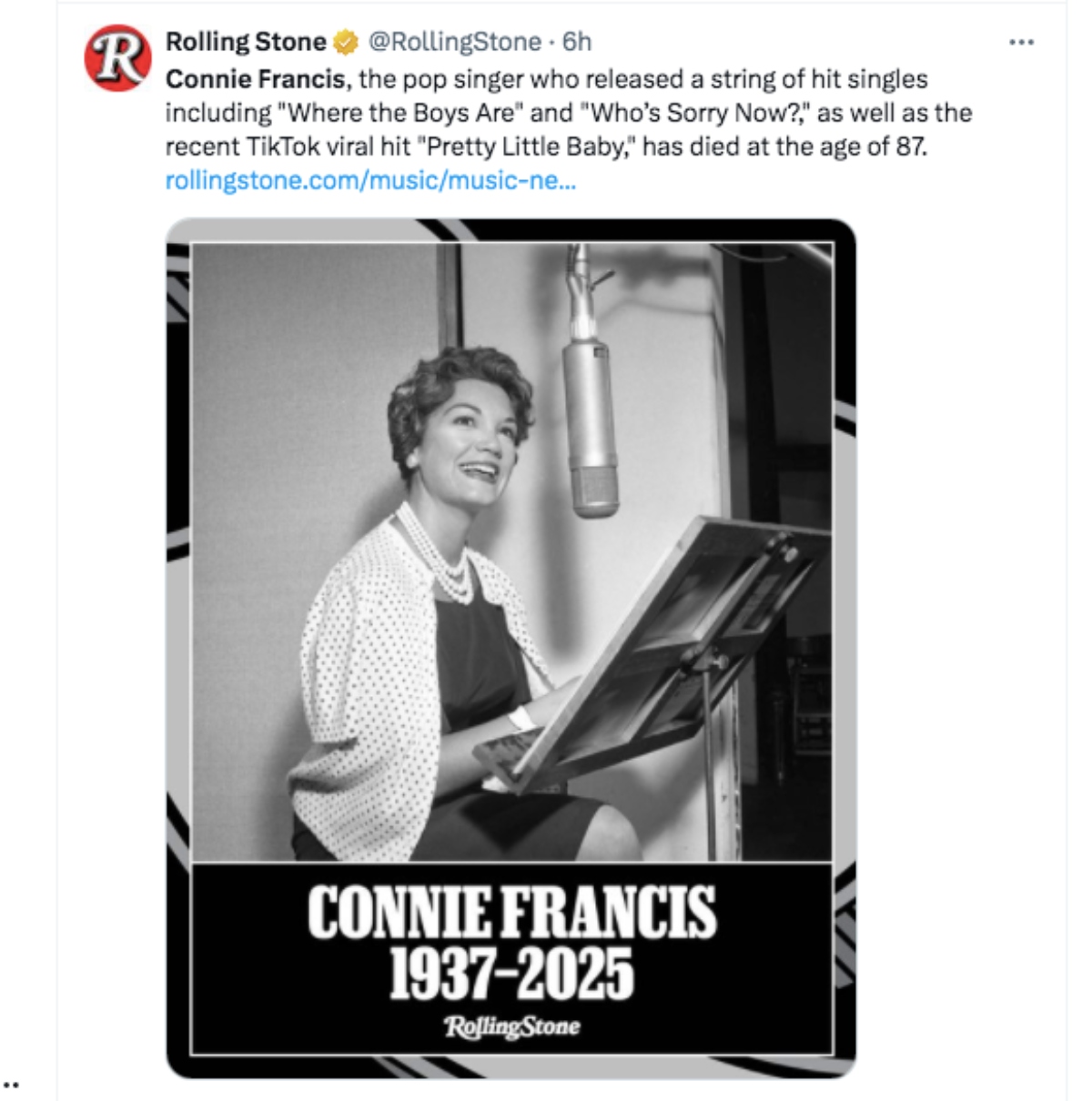 Connie Francis, música, famosos