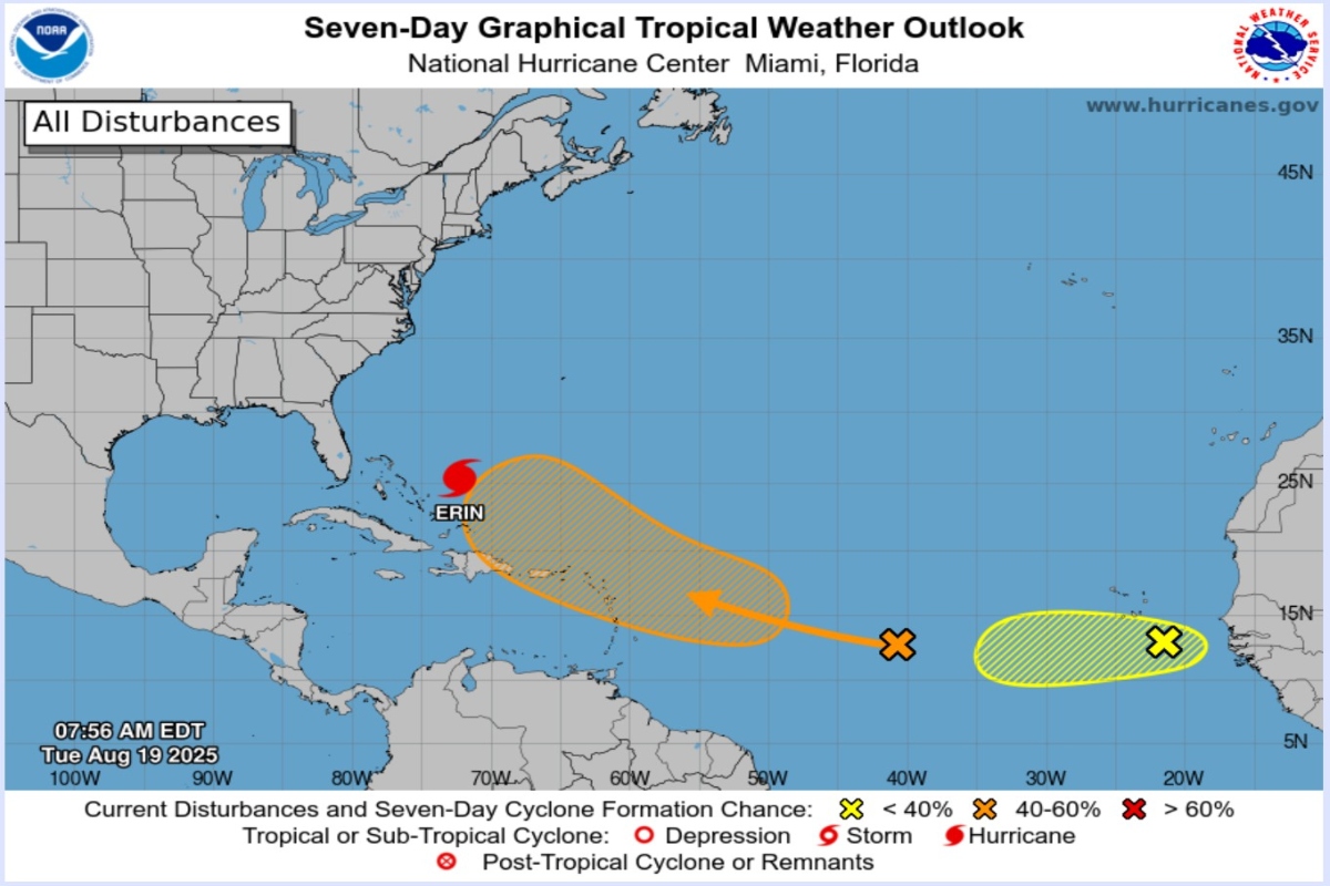 Huracán Erin se fortalece: amenaza a Bahamas y Carolina del Norte con lluvias y marejadas