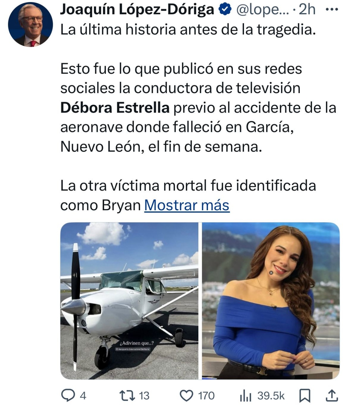 Debora Estrella, avión