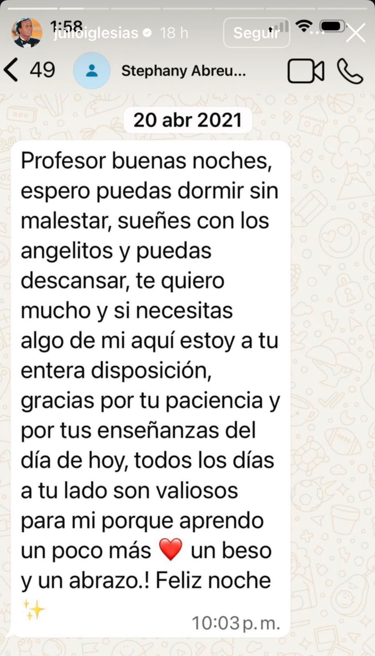 Julio iglesias, mensajes