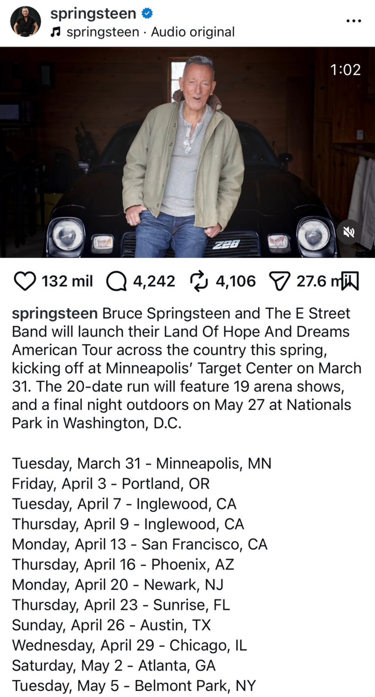 Bruce Springsteen anuncia gira por EEUU