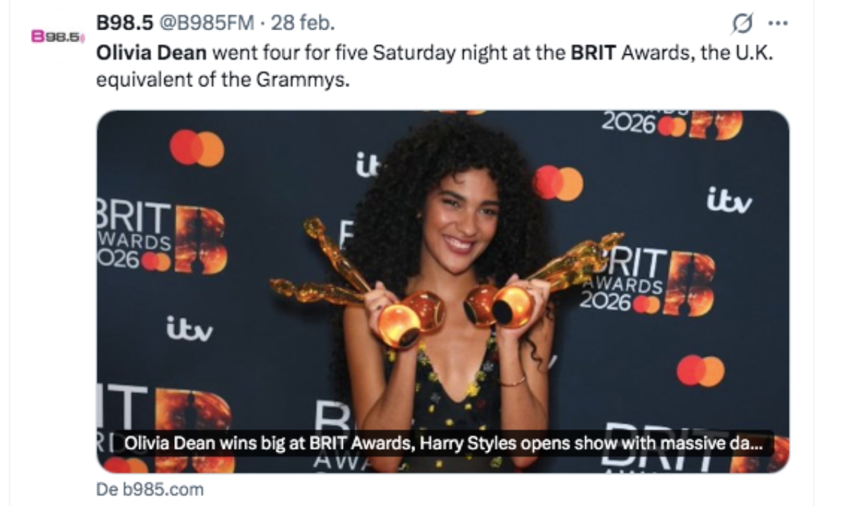Olivia Dean ganadora BRIT, Música