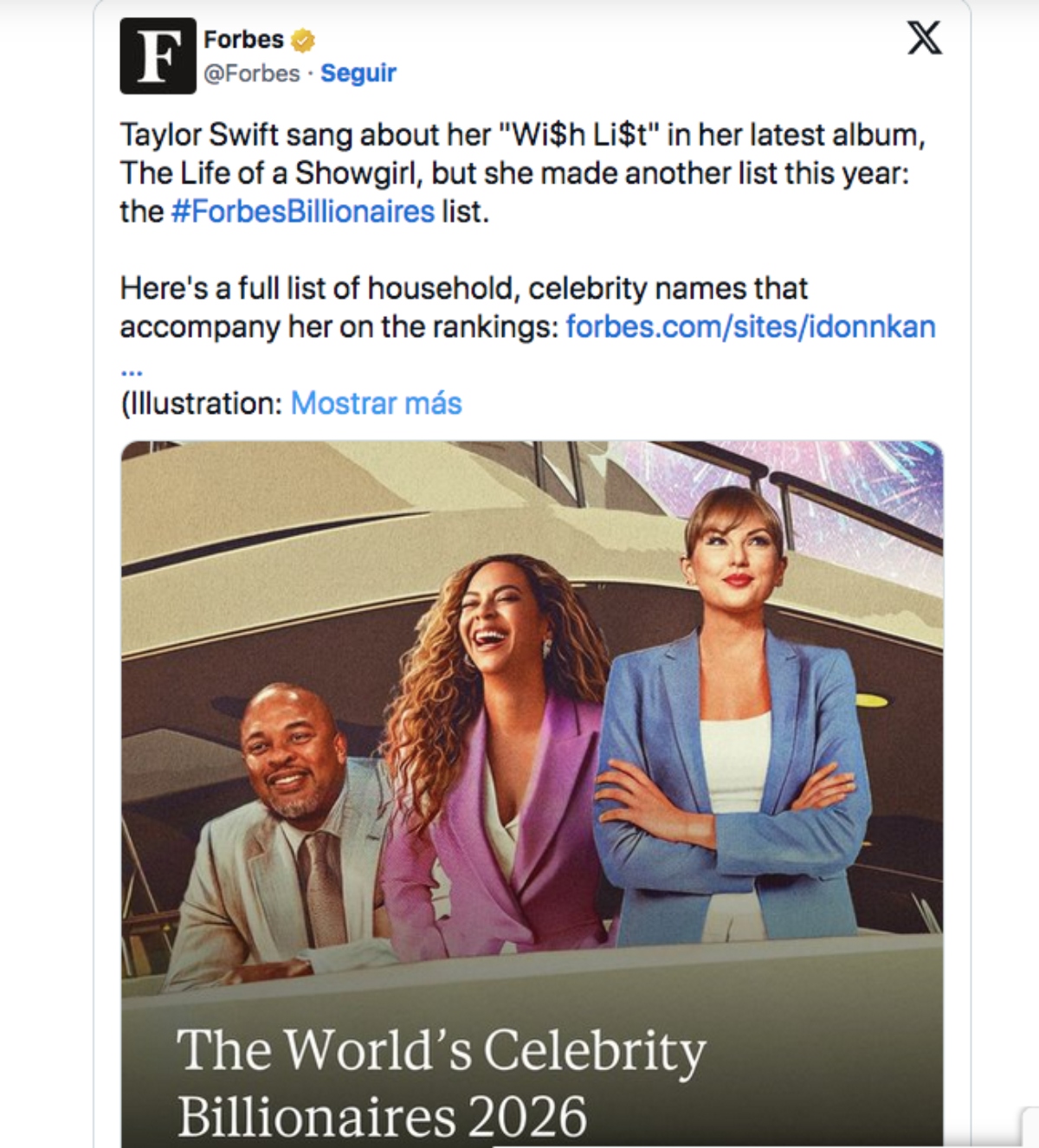 Taylor Swift riqueza Forbes