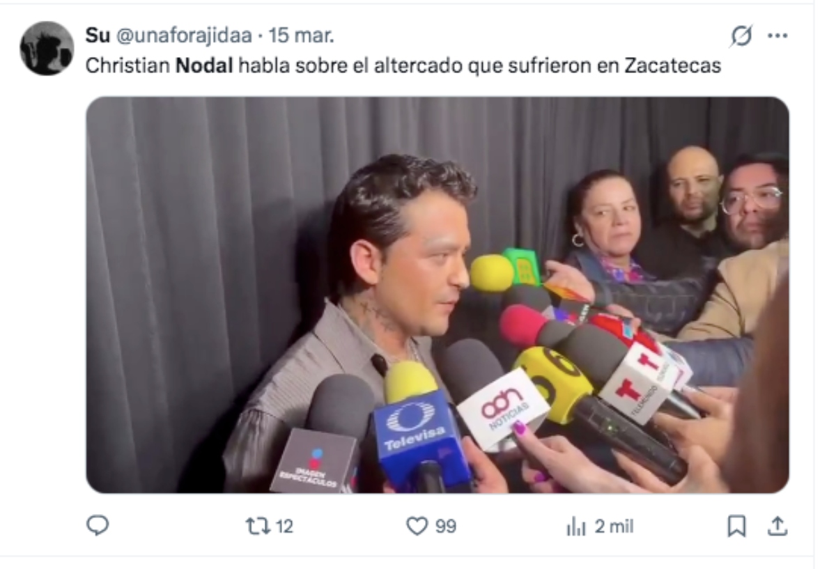 Christian Nodal enfrentamiento Zacatecas