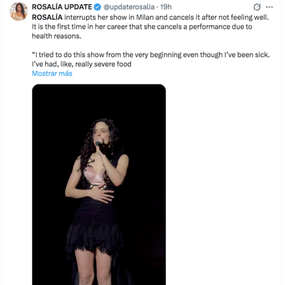 Rosalía cancela show por salud