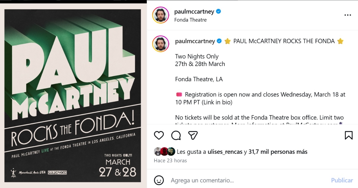 Paul McCartney conciertos 2026