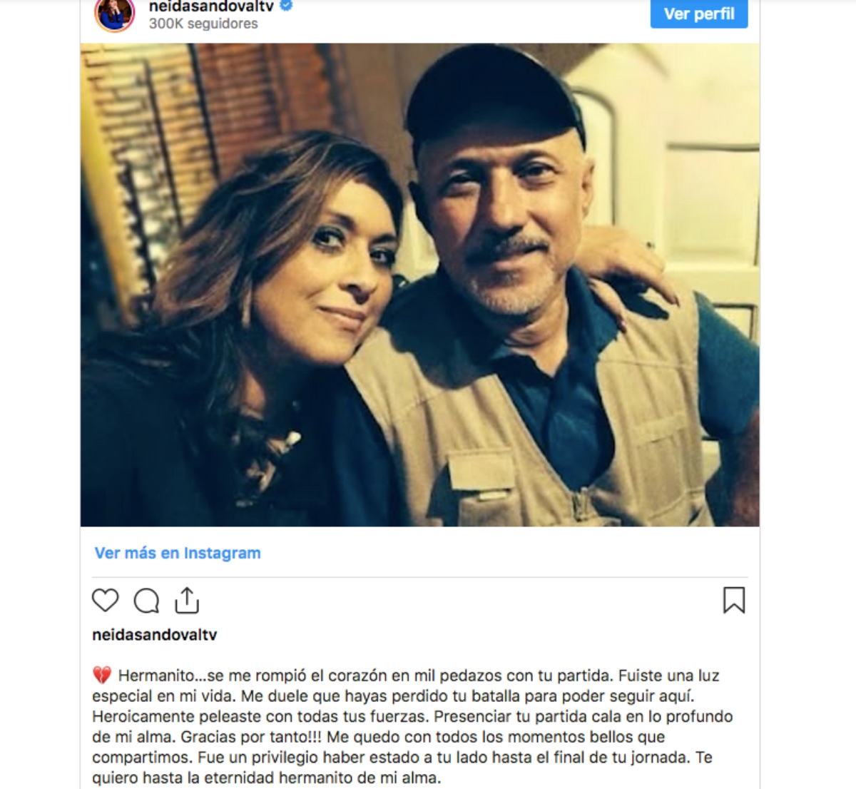 Neida Sandoval de luto por muerte de su hermano