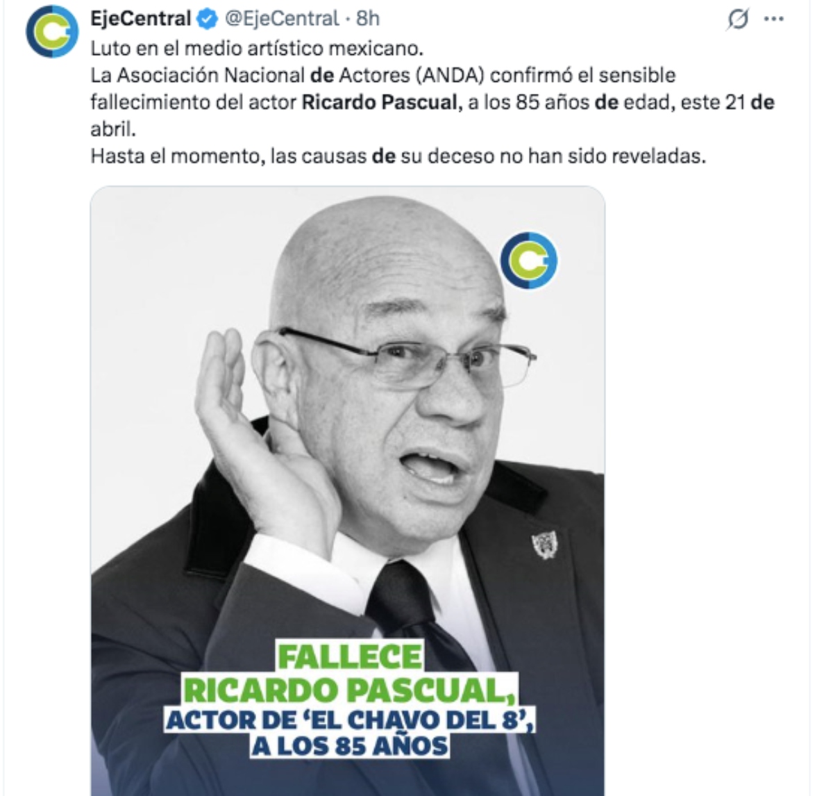 Muere el famoso actor Ricardo de Pascual