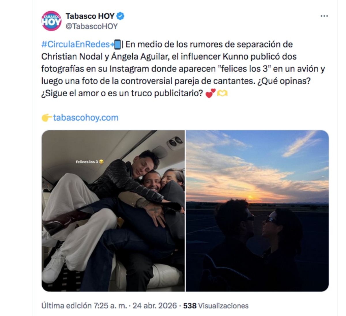 Kunno publica fotos de Christian Nodal y Ángela Aguilar