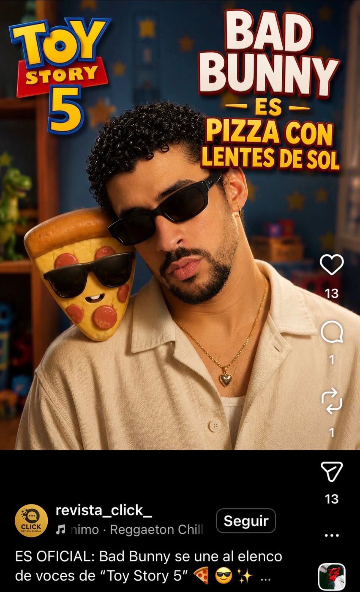Bad Bunny será 'Pizza con Gafas de Sol' en la película Toy Story 5