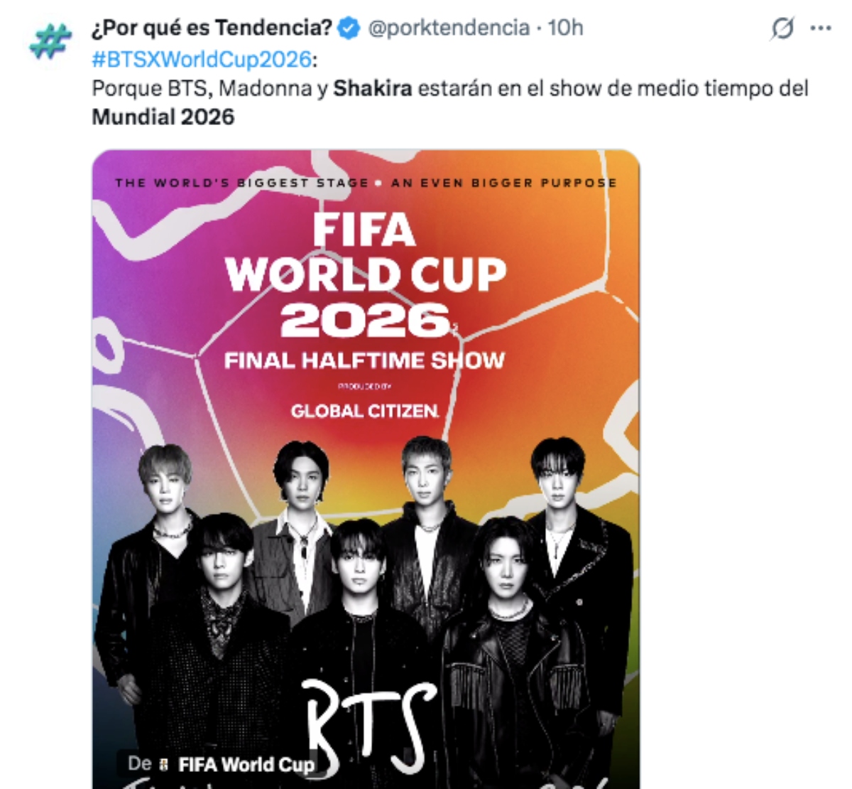 Shakira Madonna y BTS cantarán en la final del Mundial 2026