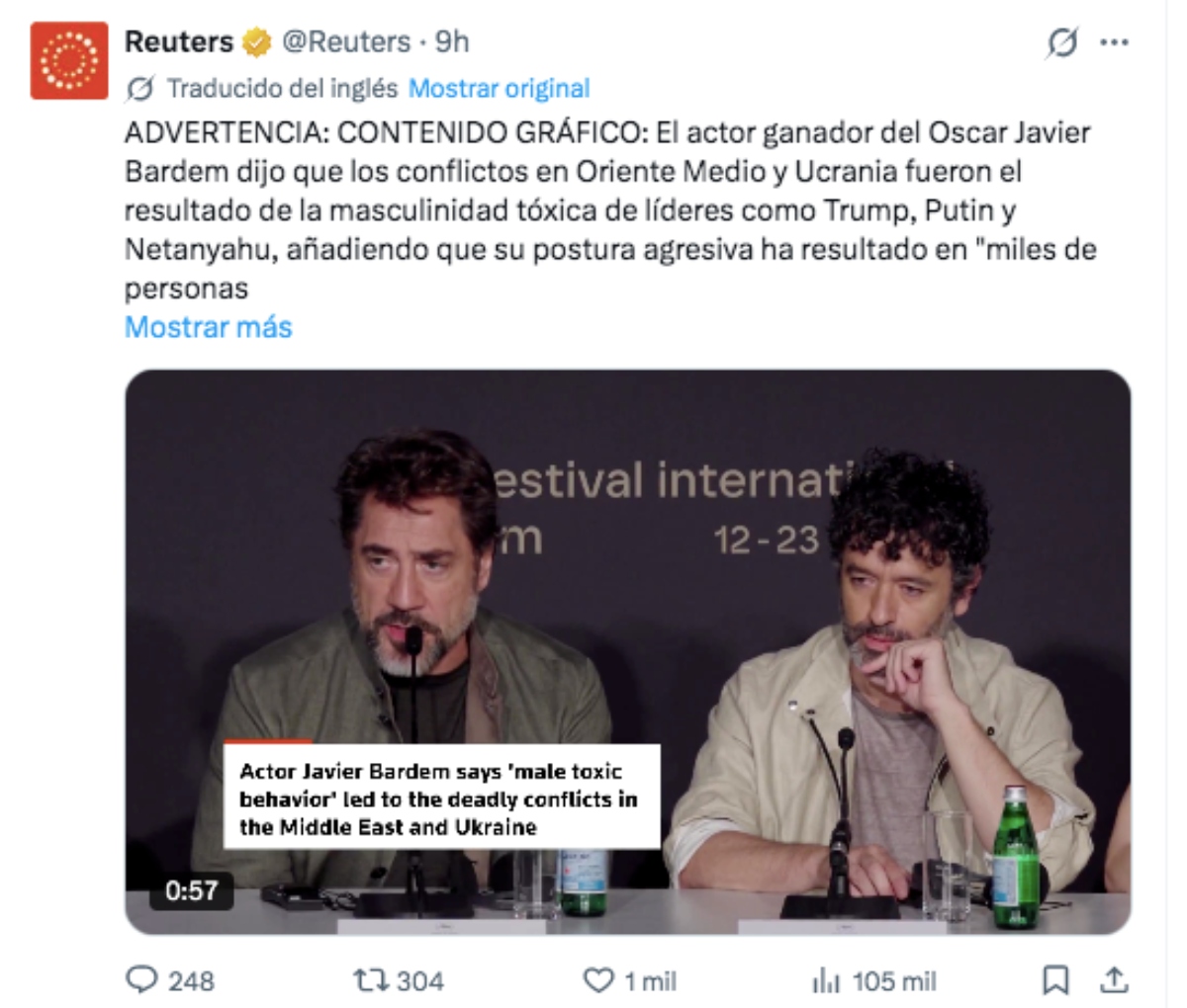 Javier Bardem arremete contra Trump y Putin