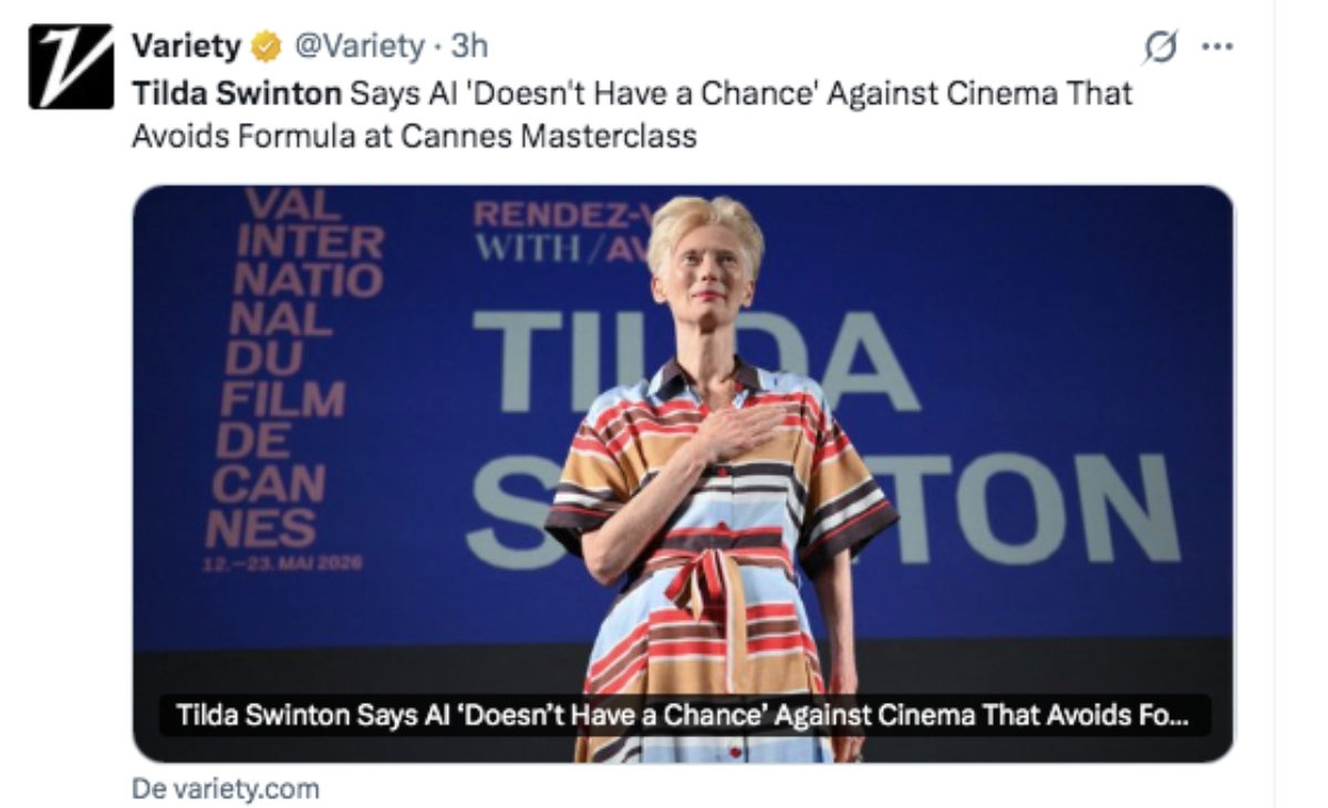 Actress Tilda Swinton speaks out against Artificial Intelligence