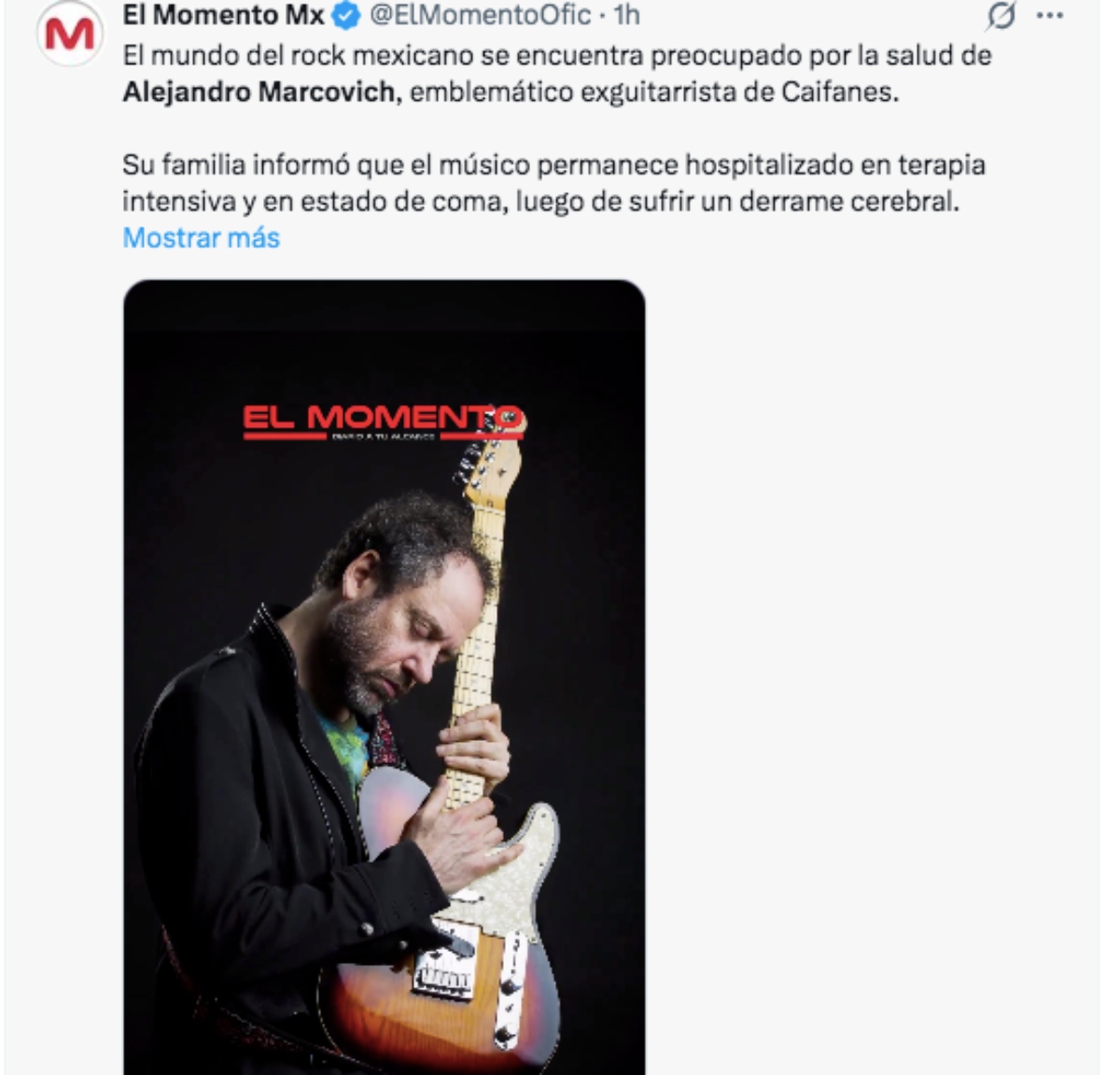 Alejandro Marcovich, exguitarrista de Caifanes está en coma