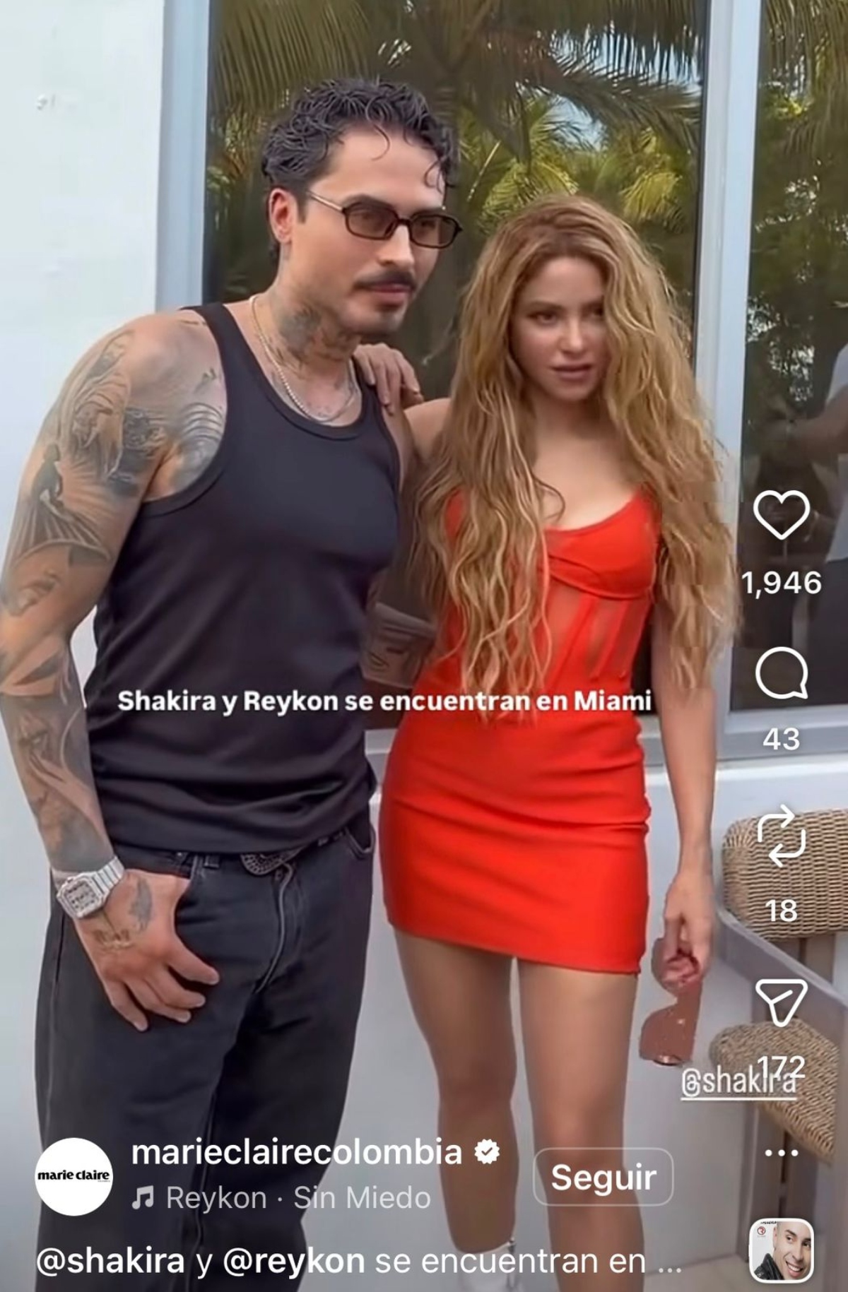 Shakira aparece muy coqueta con Reykon en Miami 