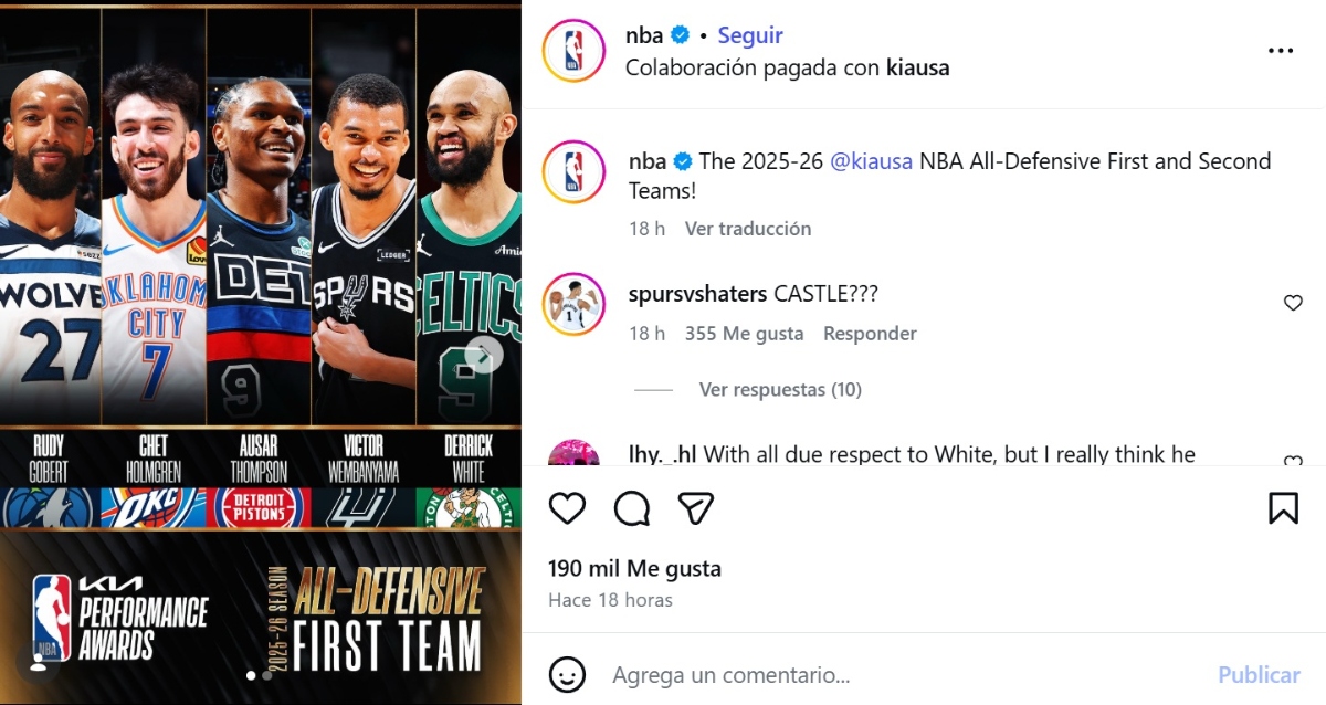 Wembanyama lidera quinteto defensivo NBA