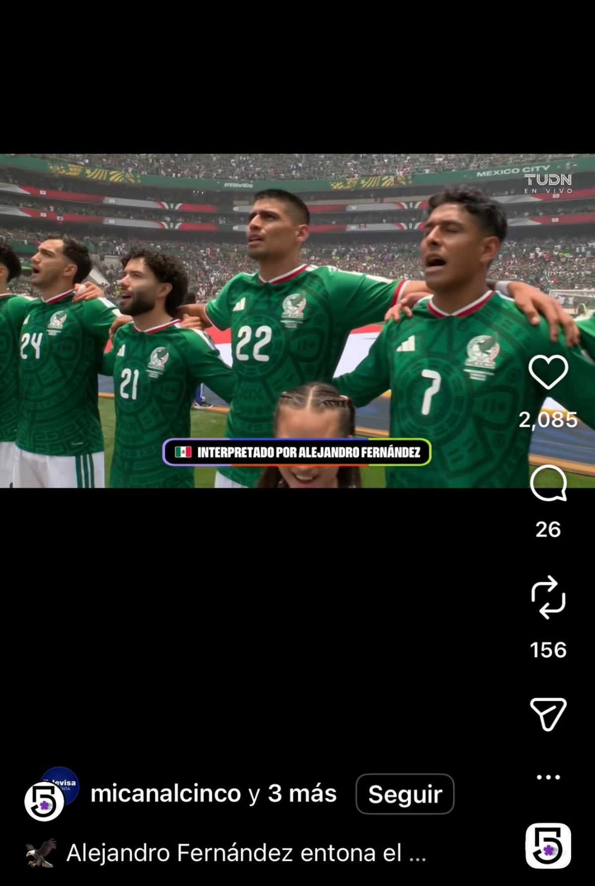 Alejandro Fernández se luce en el Mundial cantando el Himno Nacional de México 