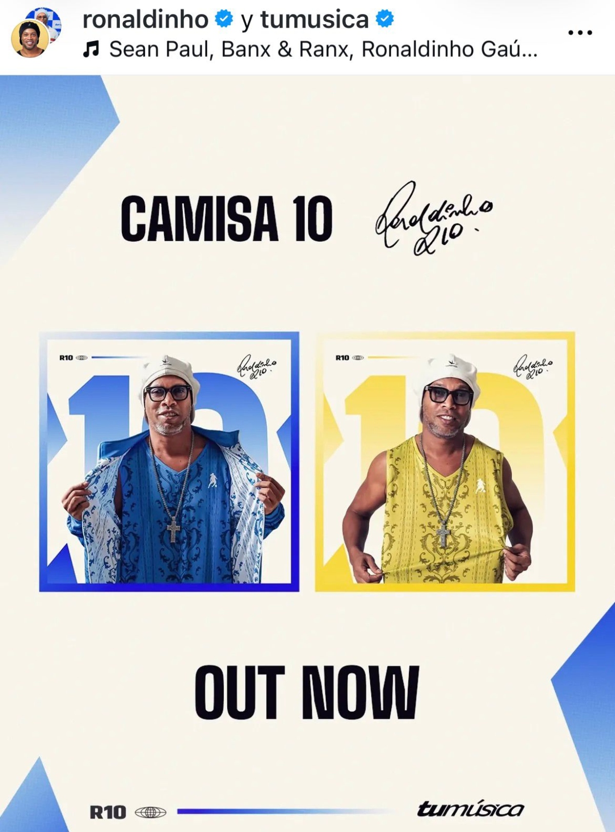 Ronaldinho lanza su disco de música llamado 'Camisa 10'