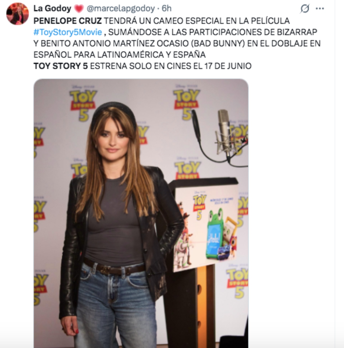 Penélope Cruz tendrá un cameo en 'Toy Story 5'
