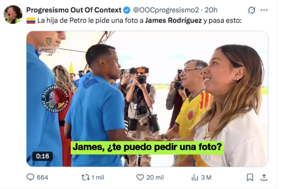 James Rodríguez le habría negado una foto a hija del presidente Gustavo Petro