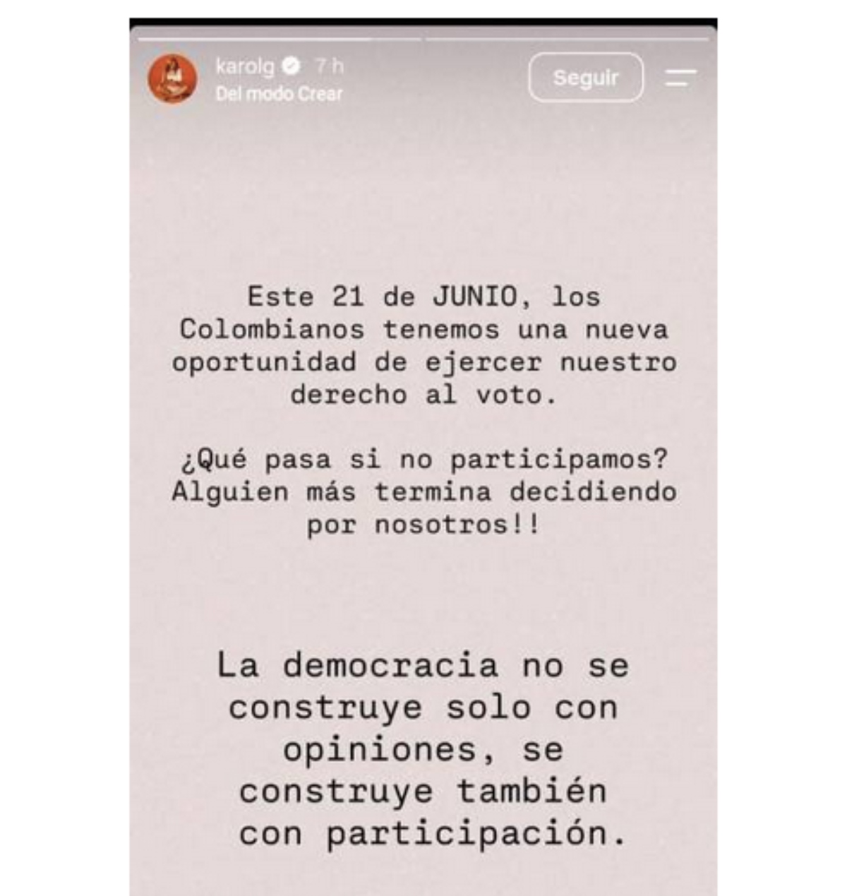 Karol G se pronuncia sobre las elecciones en Colombia