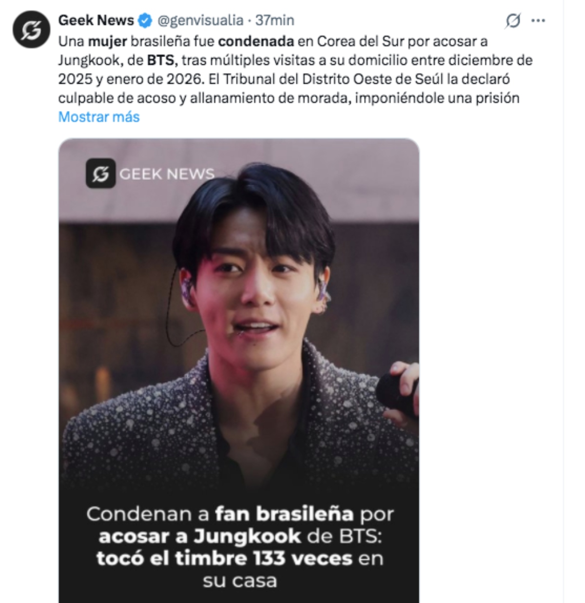 Mujer es condenada por acosar a Jungkook, vocalista de BTS
