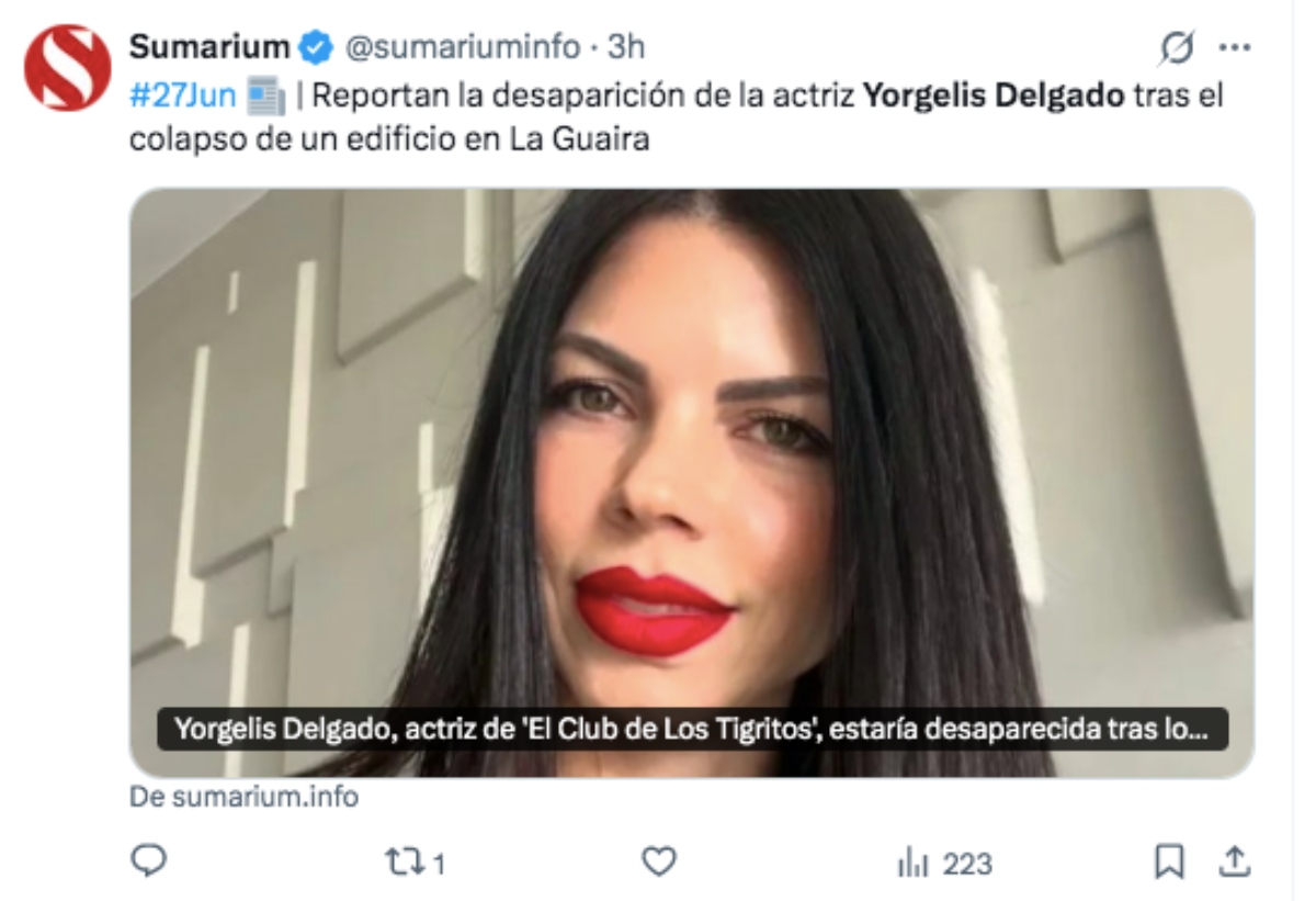 Desaparición de la actriz Yorgelis Delgado terremotos Venezuela