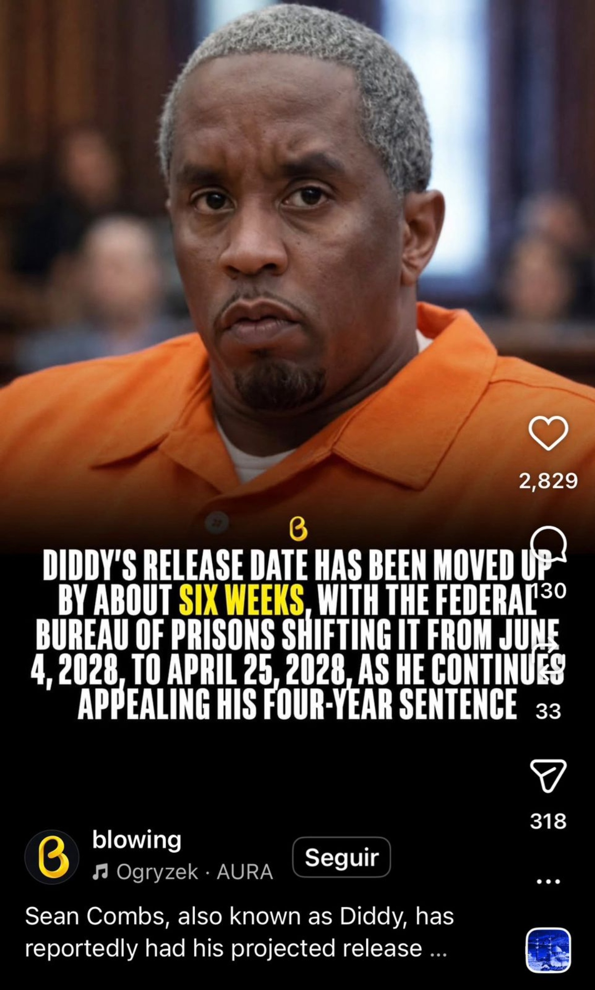 Se adelanta la fecha de liberación al rapero Sean 'Diddy' Combs