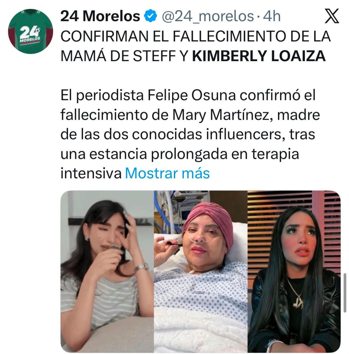 Muere la mamá de la cantante e influencer mexicana Kimberly Loaiza
