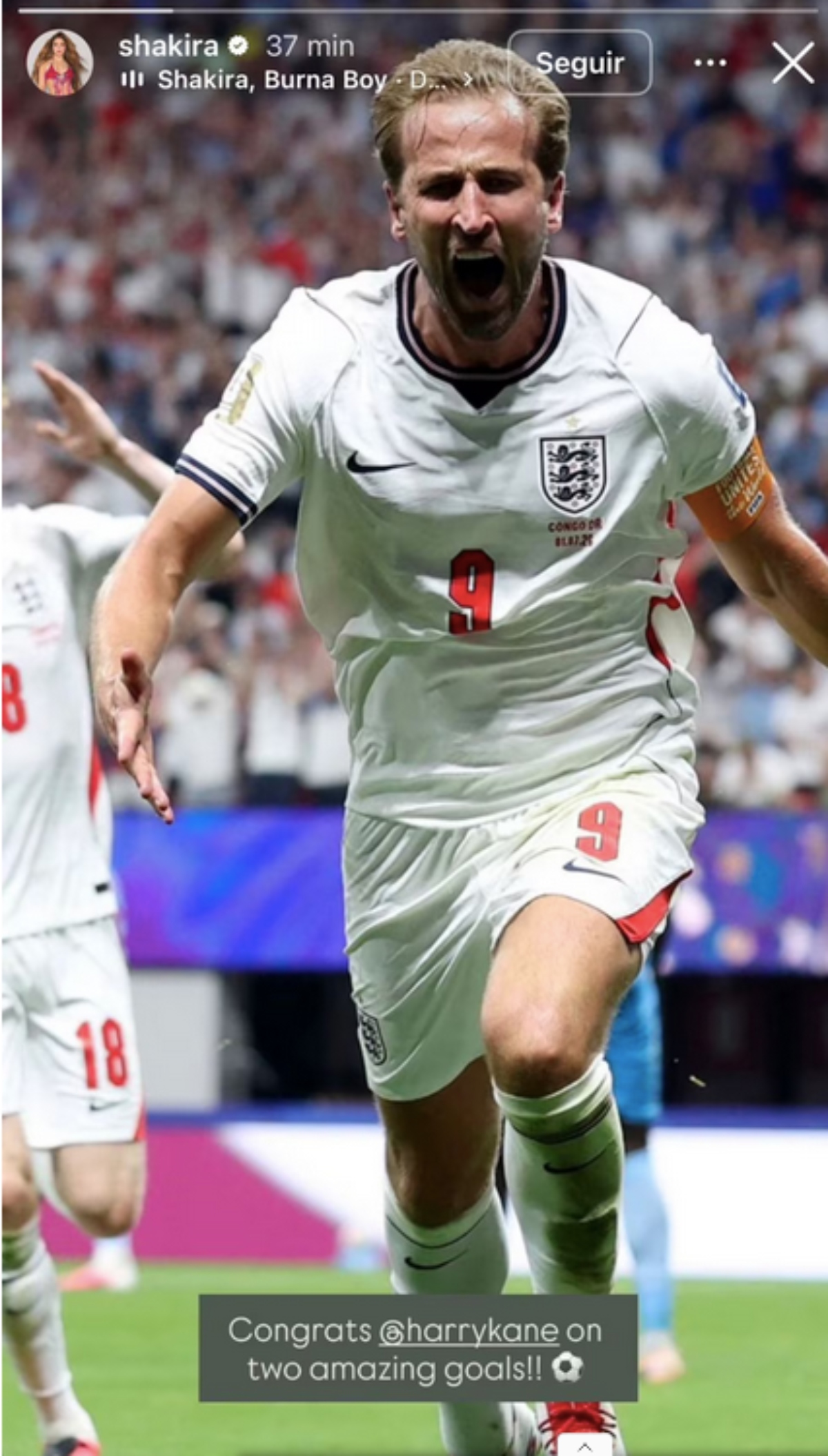 Shakira felicita al futbolista Harry Kane de la selección de Inglaterra