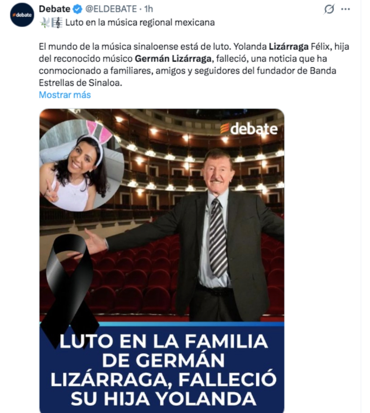 Germán Lizárraga está de luto por la muerte de su hija Yolanda