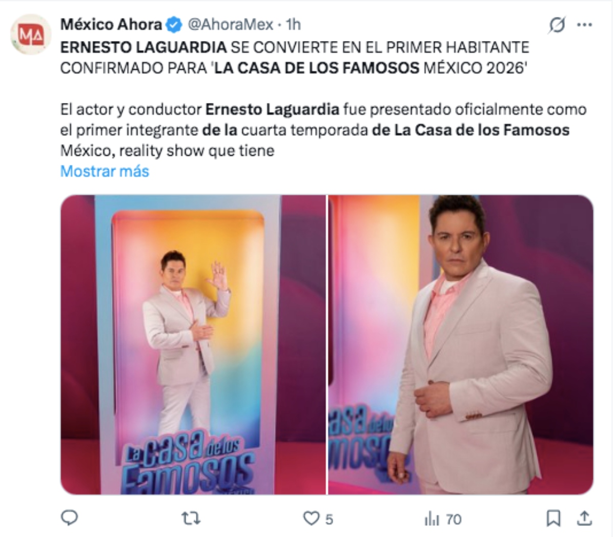 Ernesto Laguardia confirmado 'La Casa de los Famosos México'