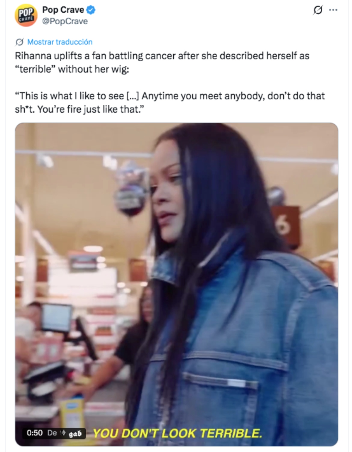 Rihanna conmueve con mensaje a su fanática que padece cáncer