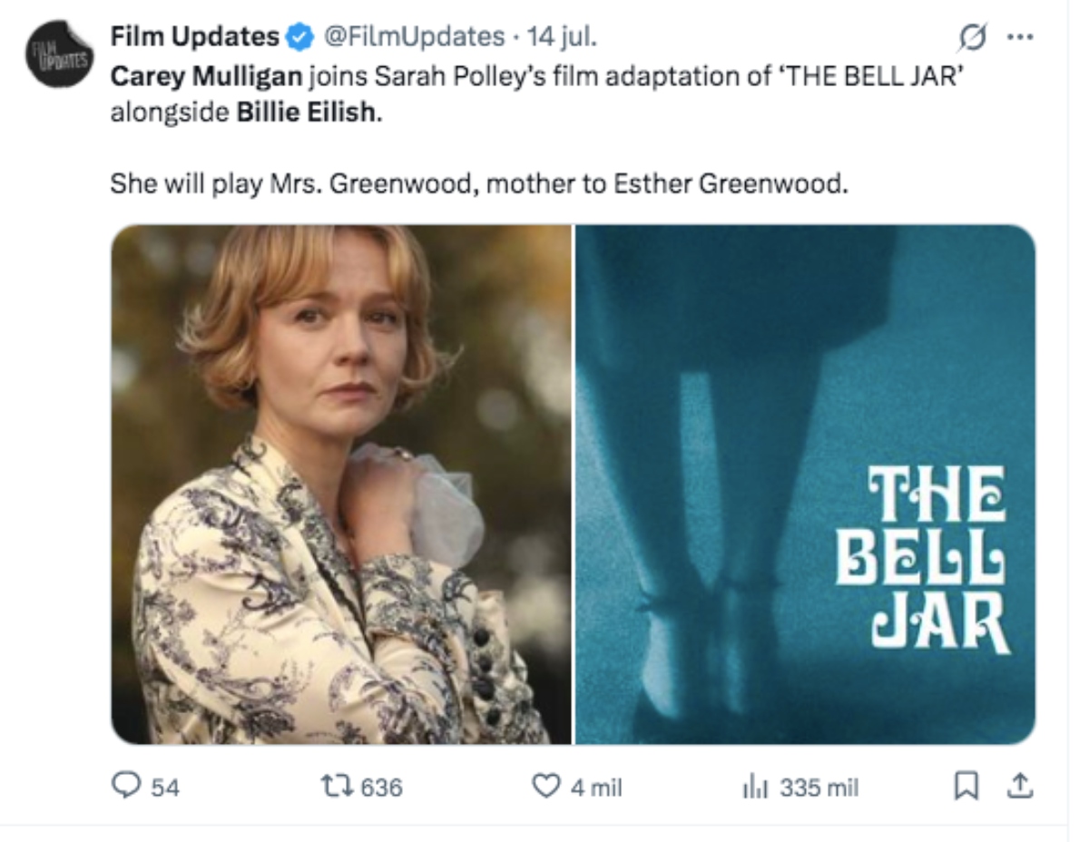 Carey Mulligan se integra a 'The Bell Jar' película debut de Billie Eilish