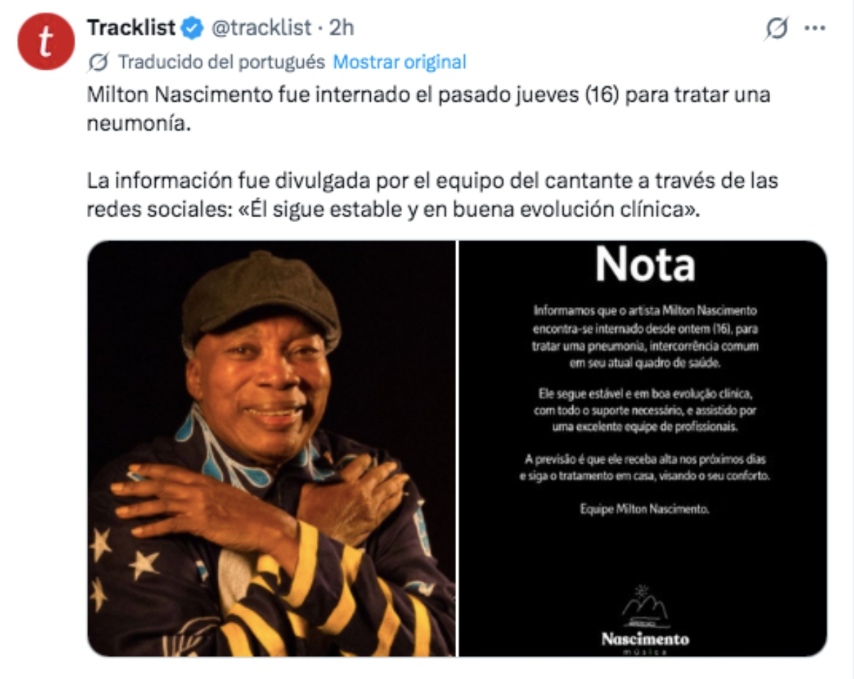 Brazilian musician Milton Nascimento is in the hospital
