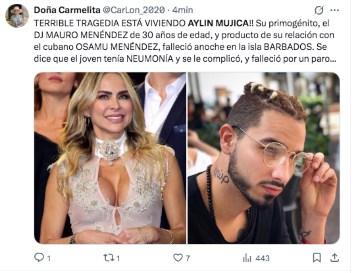 Muerte del hijo mayor de la actriz y conductora Aylín Mujica