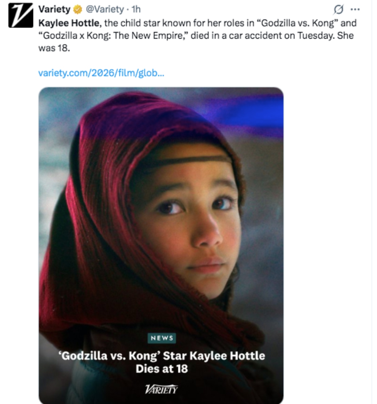 Muere en un accidente de auto la actriz Kaylee Hottle a los 18 años