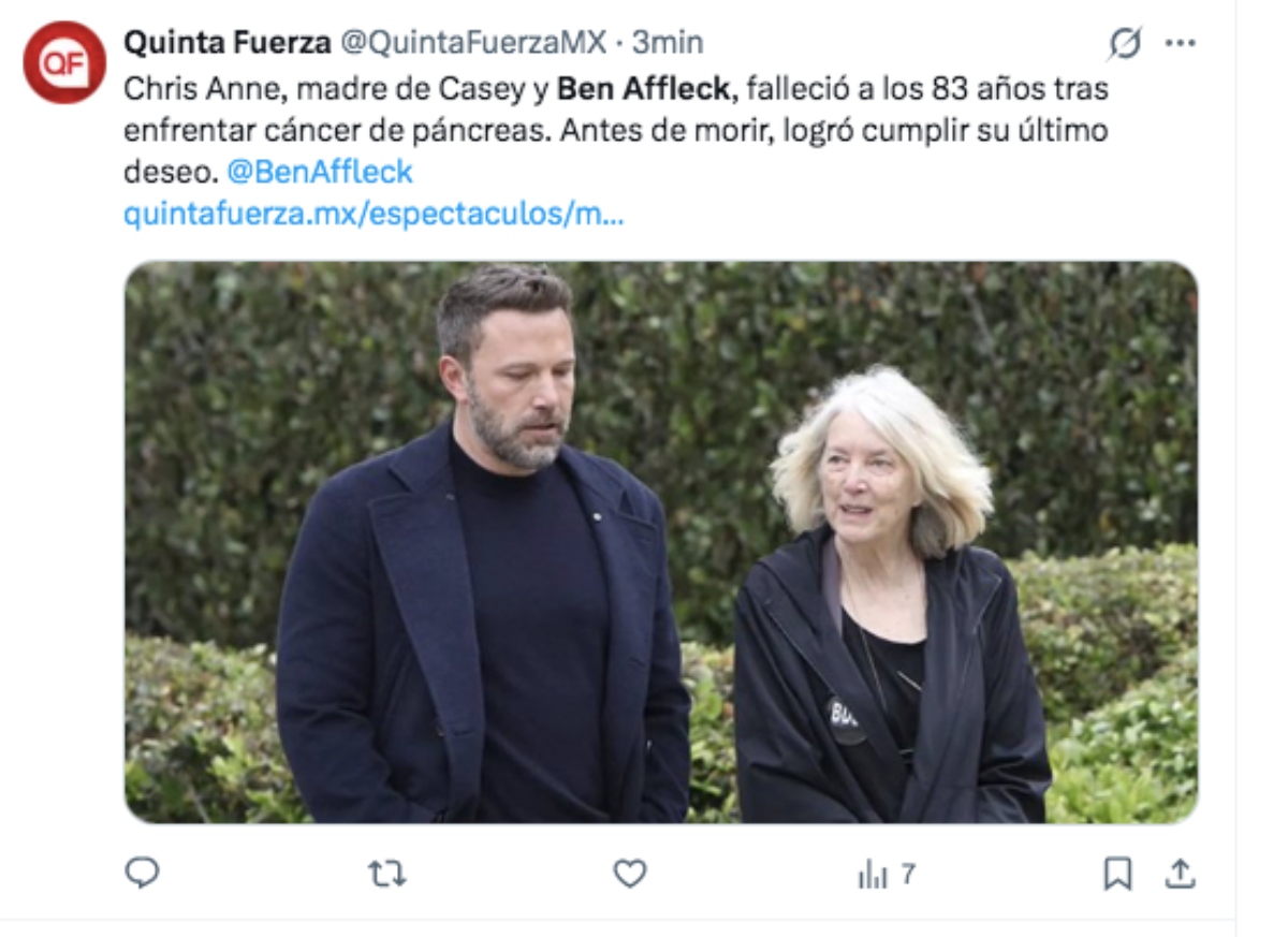 Los actores Casey y Ben Affleck se visten de luto tras la muerte de su mamá