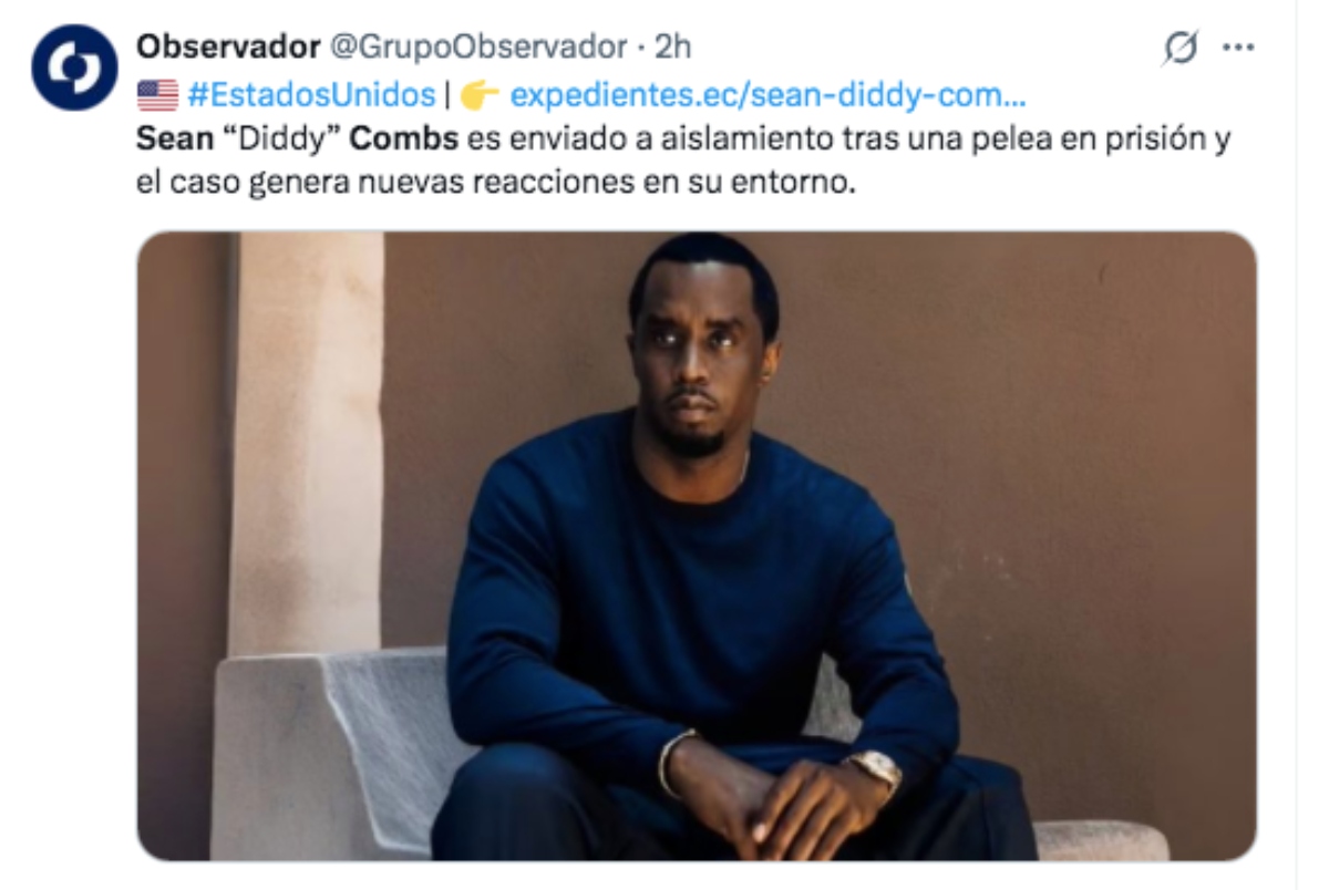 Aíslan en prisión al rapero Sean 'Diddy' Combs tras una pelea con otro reo