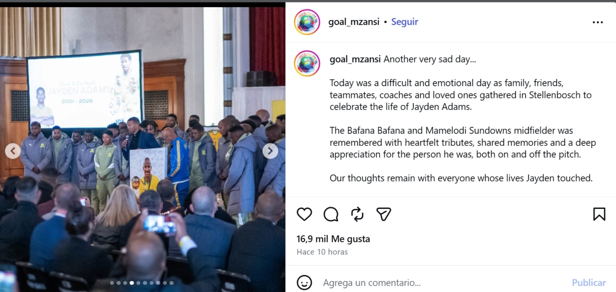 Jayden Adams recibe homenaje en Sudáfrica