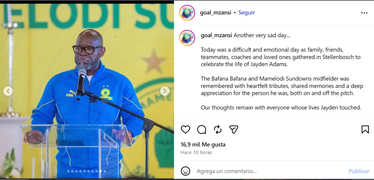 Jayden Adams recibe homenaje en Sudáfrica