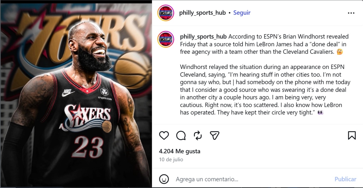 LeBron James ficha con Philadelphia 76ers