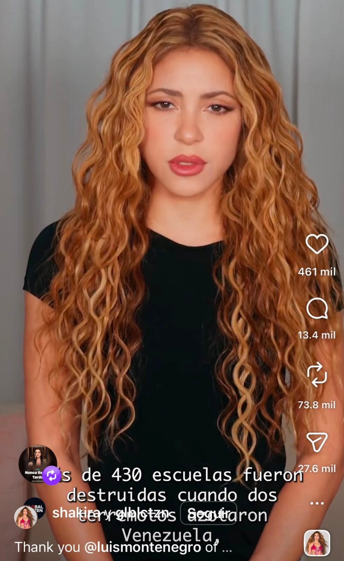 Shakira pide a líderes mundiales apoyar a Venezuela tras la devastación de los terremotos