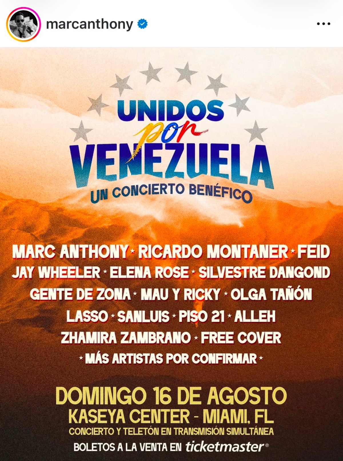 Confirman a Marc Anthony, Feid y Ricardo Montaner en concierto