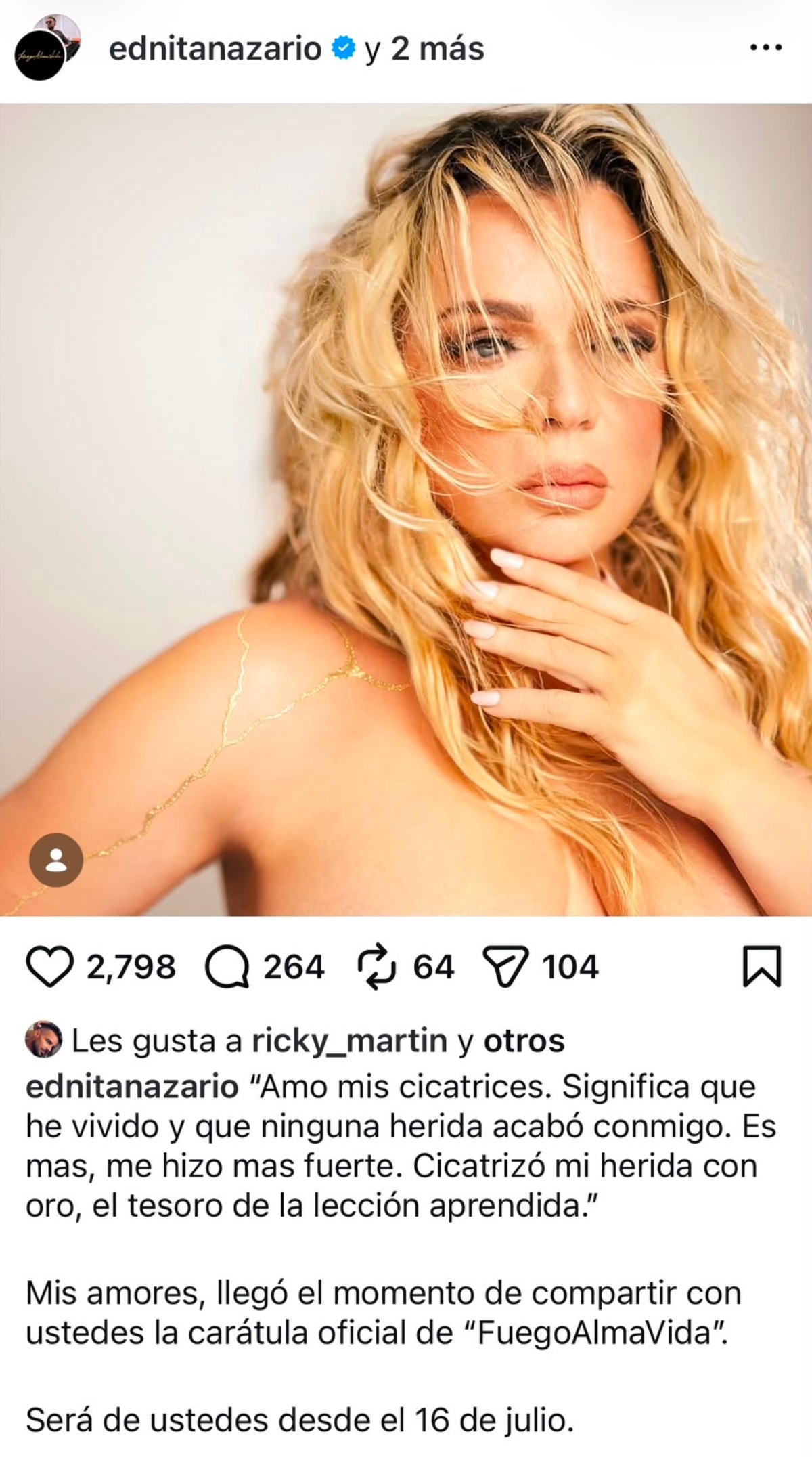 Ednita Nazario Releases Her New Album 'FuegoAlmaVida'