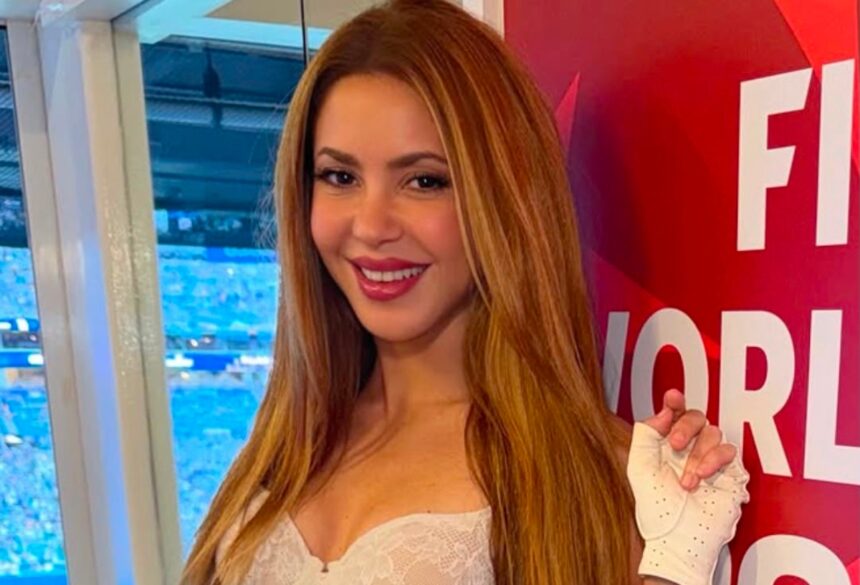Shakira and her children cheering on Argentina in the World Cup