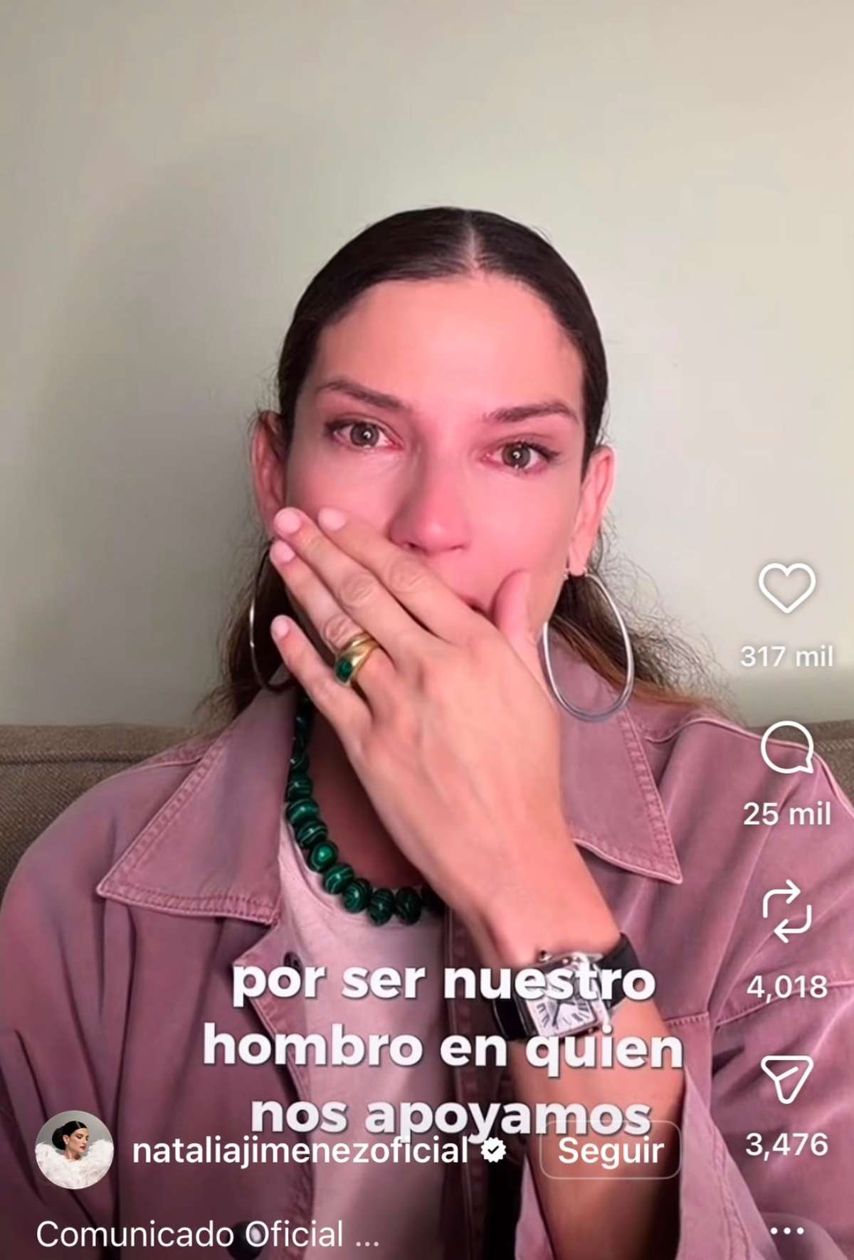 Natalia Jiménez cries while celebrating news about her daughter