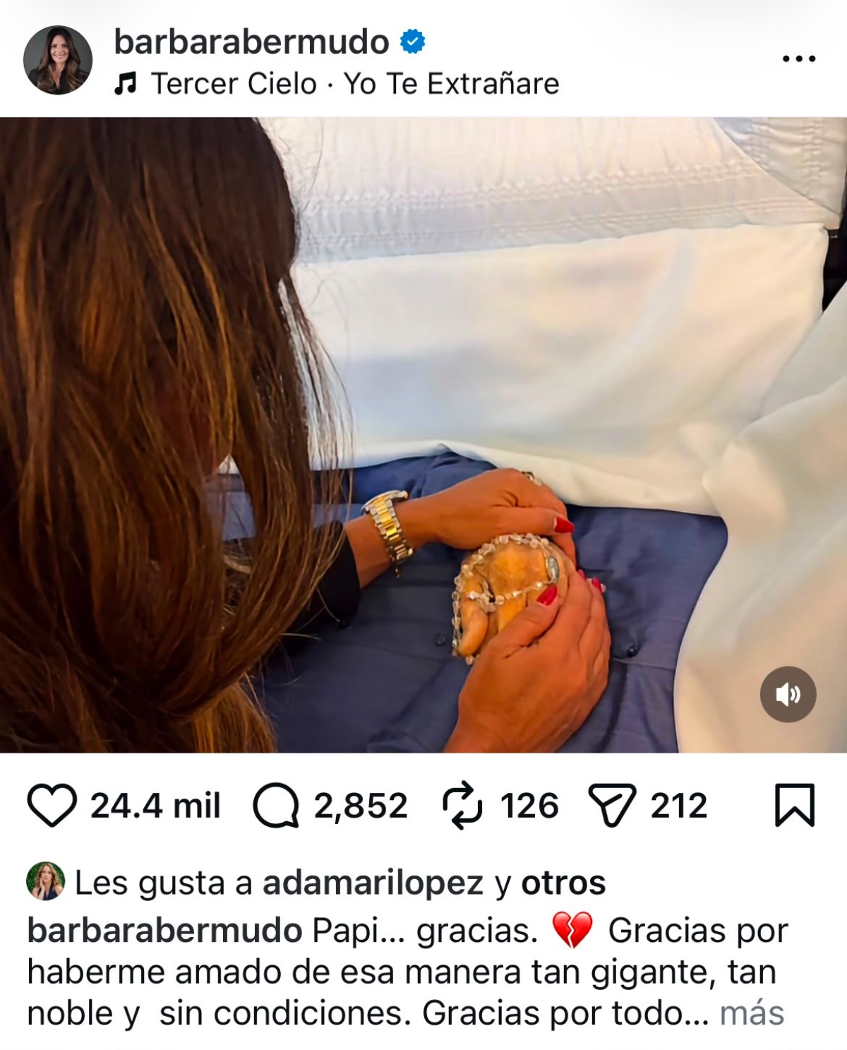 Bárbara Bermudo se viste de luto ante la muerte de su papá